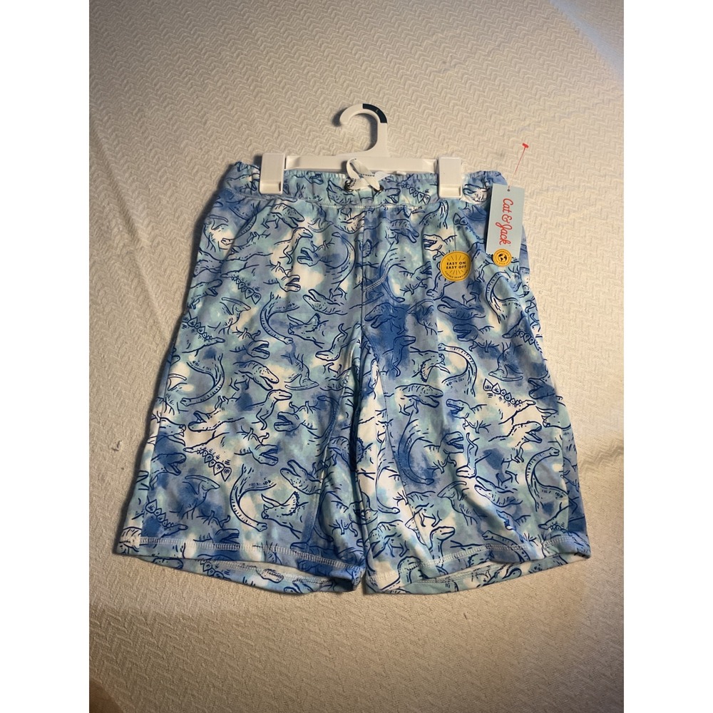 Kids Cat & Jack Blue Dinosaur Tie Dye Pajama Sleep Shorts Size L 12-14